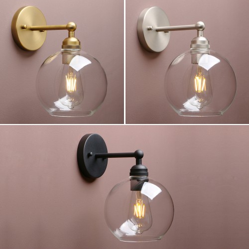 Retro Industrial Style Globe Clear Glass Lampshade Antique Bar Wall Sconce Light